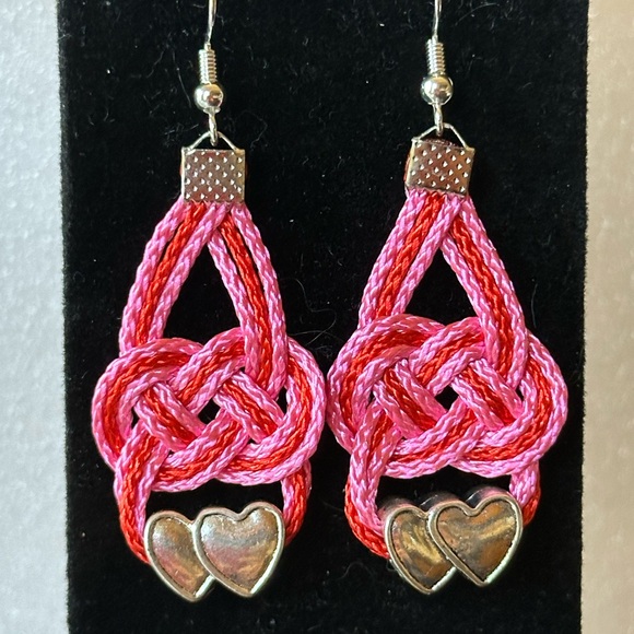 Hand Crafted Jewelry - Handmade Pink Heart Knot Earrings